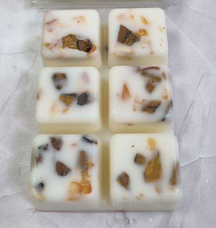 Novelty - Motivate Luxury wax melts with tiger eye crystals chips. Unique wax melts dried Jasmine.  High fragranced, long lasting.